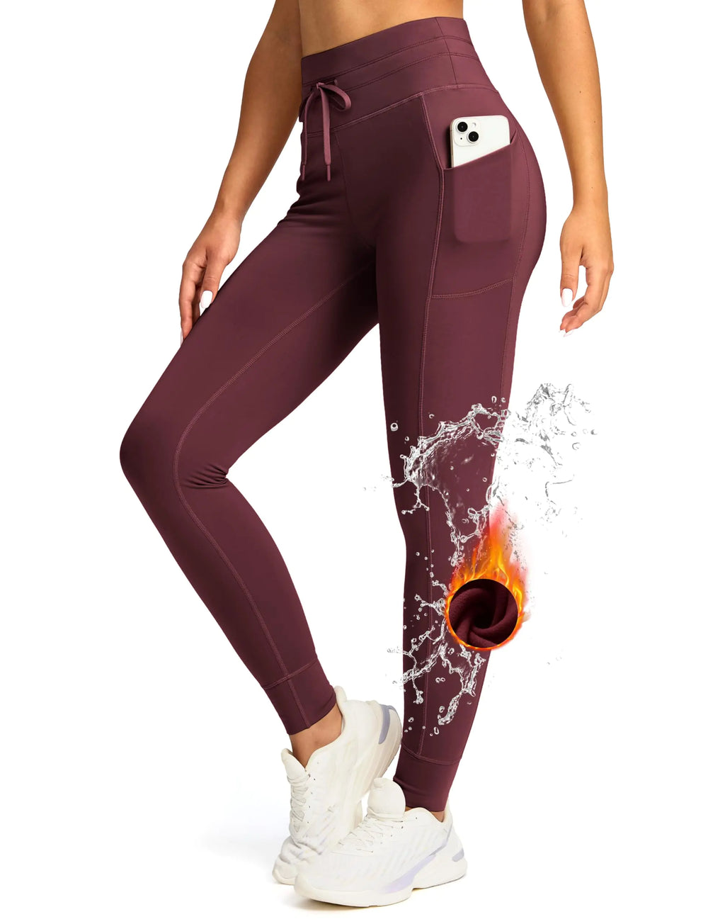 Soothfeel Womens High Waisted Fleece Lined Leggings Pants with Pockets Thermal Warm Winter Ski Hiking Running Workout Pants Wine